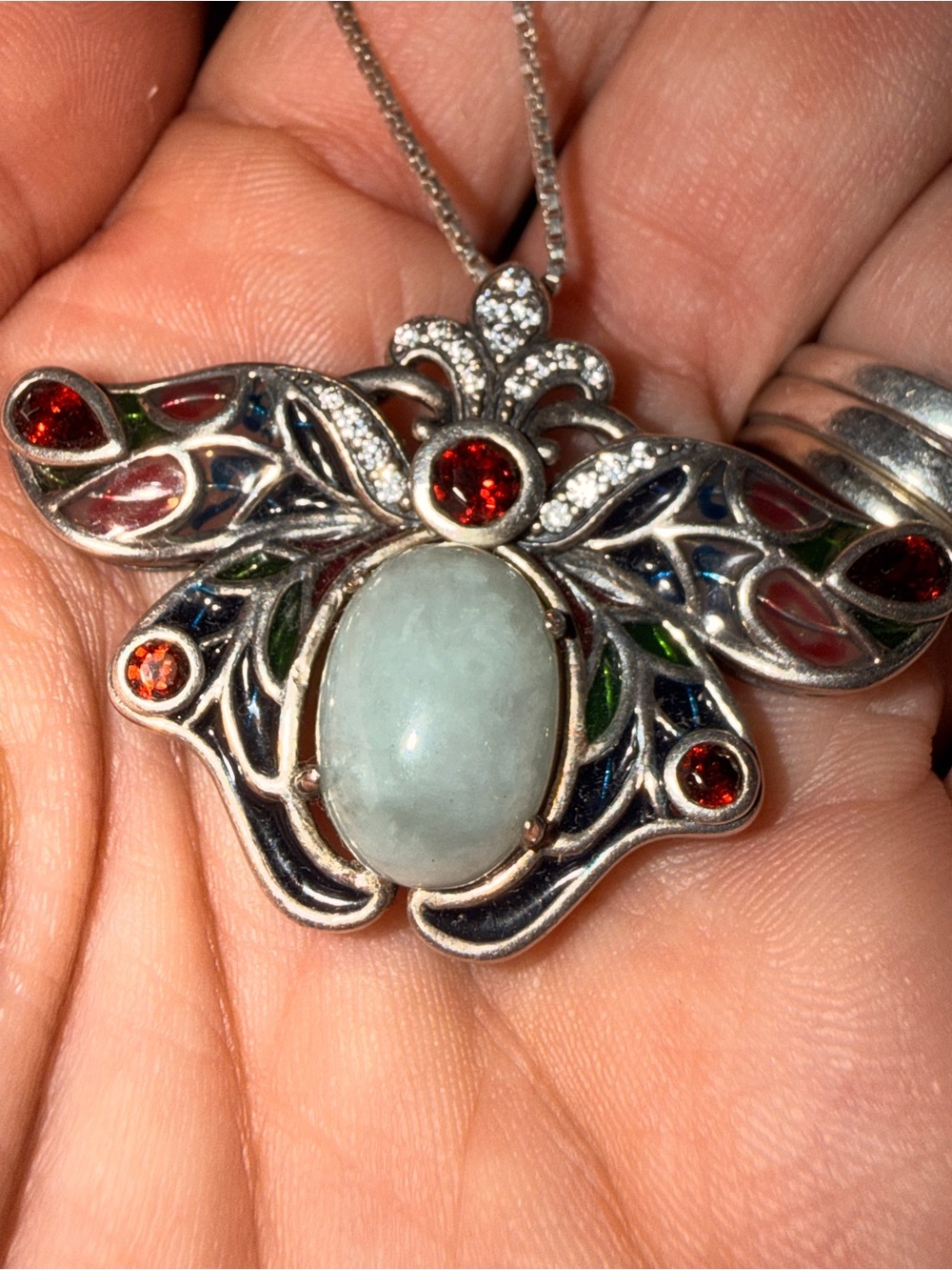 Sterling Silver Jade Multicolor Gemstone Pendant Necklace